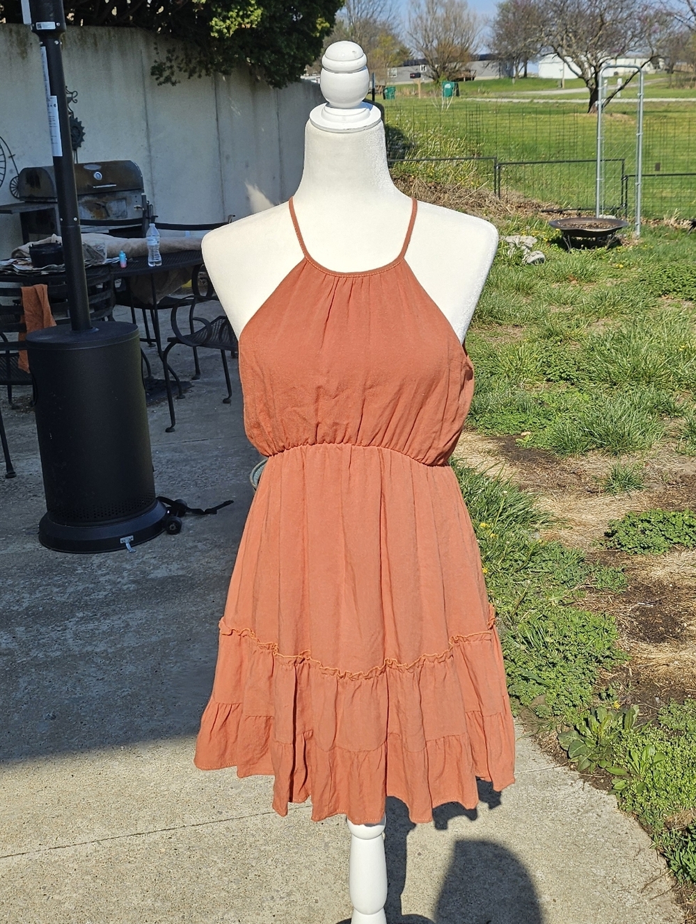 Peach Love California Rust Orange Halter Mini Dress